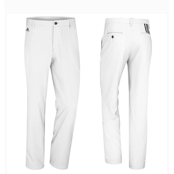 Adidas NWT Golf Pants Mens 38x32 White Climalite 3 Stripe Tech Performance Pants - Picture 1 of 13